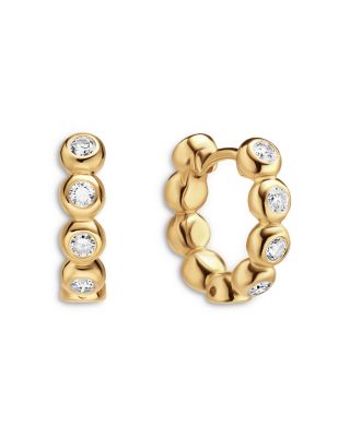 Bezel Set Hoop Earrings in 18K Yellow Gold with Diamonds, 13.4mm