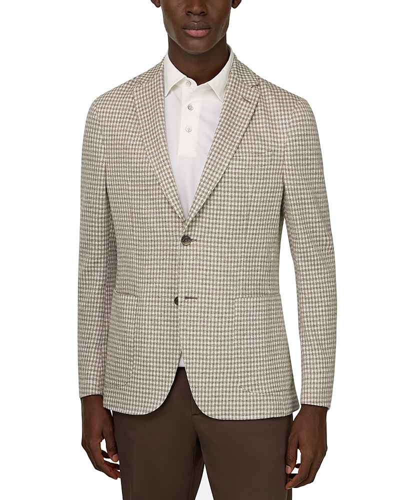Boggi Milano Regular Fit Gingham Linen Blazer