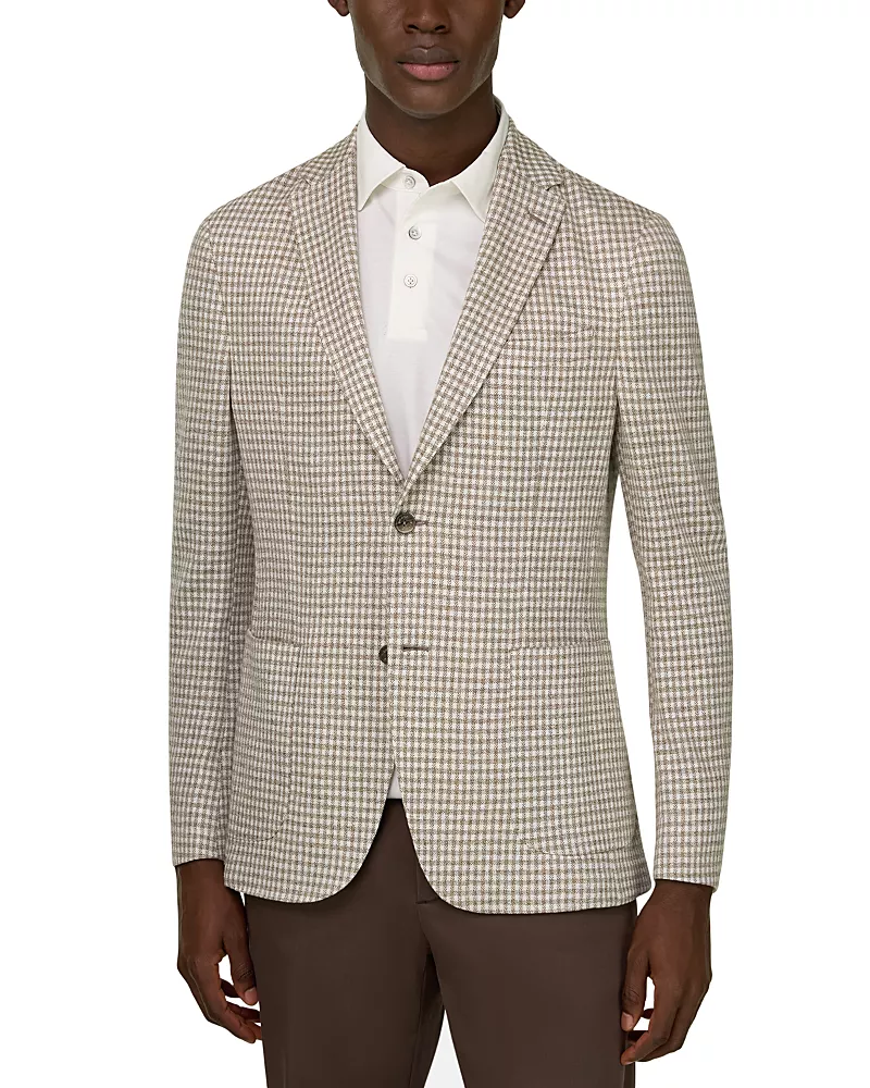Boggi Milano Regular Fit Gingham Linen Blazer