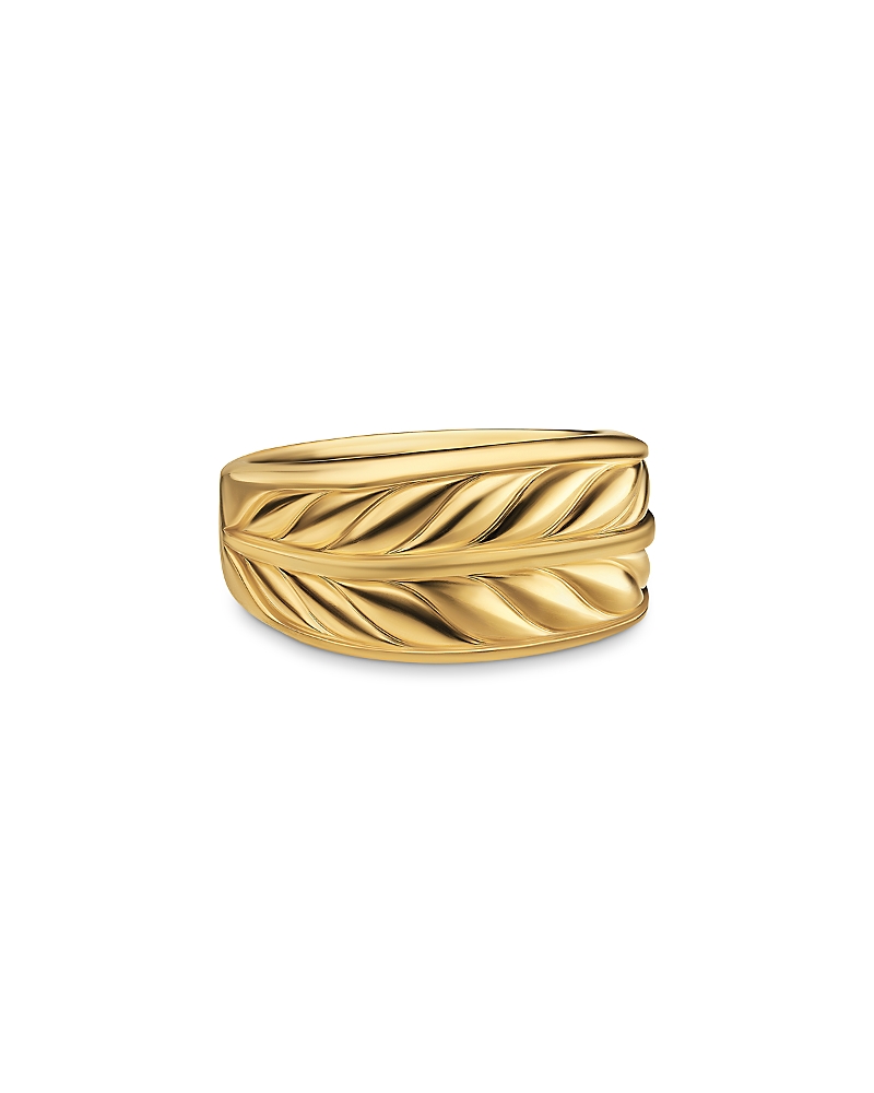 Men's Chevron Three Sided Signet Ring in 18K Yellow Gold, 12.5mm
