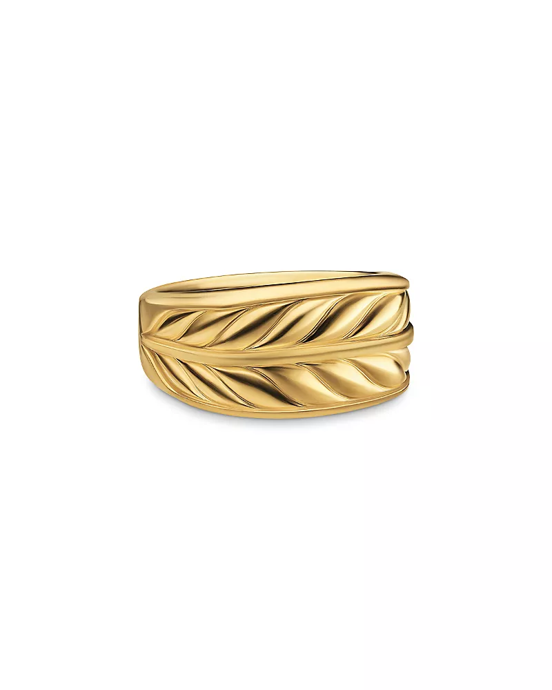 Men's Chevron Three Sided Signet Ring in 18K Yellow Gold, 12.5mm