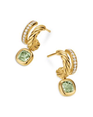 DY Mercer&reg; Color Two Row Drop Earrings in 18K Yellow Gold with Prasiolite and Diamonds, 19.5mm
