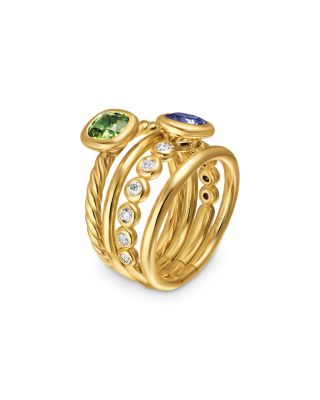 DY Mercer&reg; Color Stone Multi Row Ring in 18K Yellow Gold with Green Tourmaline, Tanzanite and Diamonds, 10mm