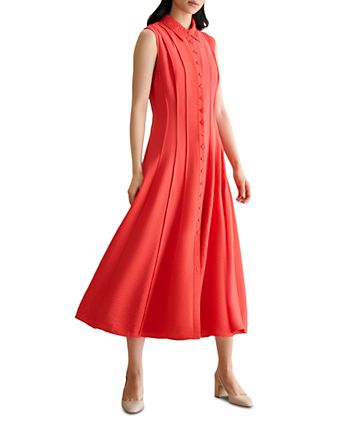 red petite dresses Studio's Lorraine Summer Dress in Floral featuring an adjustable side slit with functional pearl buttons for easy fit Womens Red Petite Dresses, Clothing