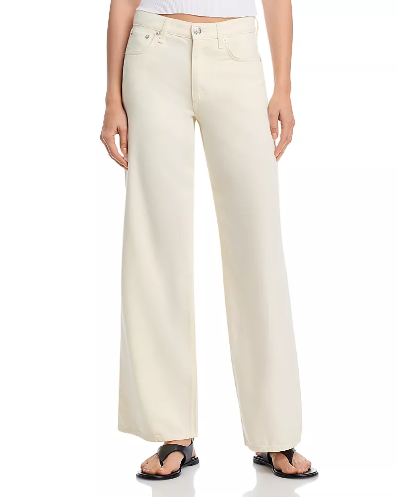 rag & bone Andi Featherweight Wide Leg Ankle Jeans in Ecru