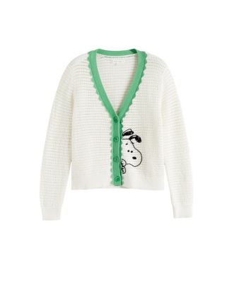  Women's Cotton Snoopy Crochet Peekabo Cardigan