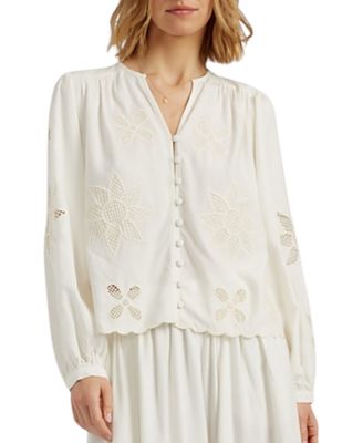  Women's Linen-Blend Broderie Blouse