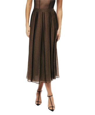  Sheer Pleated Midi Skirt