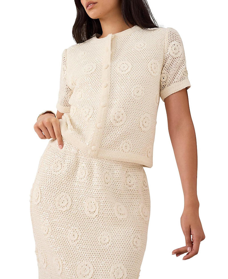 Mint Velvet Women's Cotton Sequin Floral Crochet Top