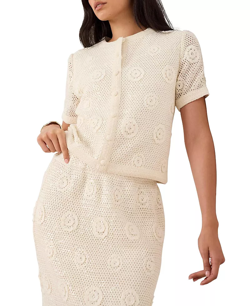 Mint Velvet Women's Cotton Sequin Floral Crochet Top
