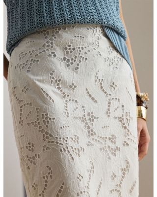 Paisley Eyelet Midi Pencil Skirt