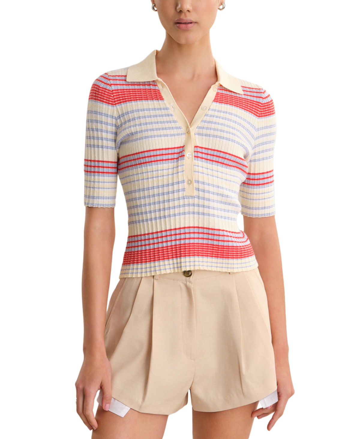 Textured Stripe Polo Sweater