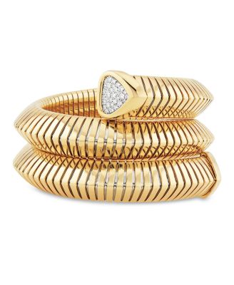 18K Yellow Gold Trisola Bangle Bracelet with Diamonds