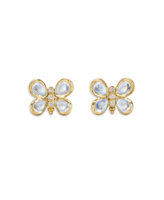 18K Yellow Gold Royal Piccola Luna Moonstone & Diamond Butterfly Stud Earrings