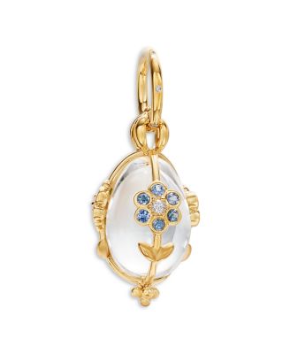 18K Yellow Gold FJ Multi Gemstone, Crystal, & Diamond Multi Flower Amulet Pendant