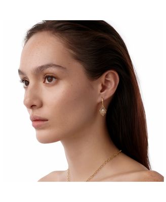 18K Yellow Gold FJ Crystal & Diamond Fiori Amulet Drop Earrings