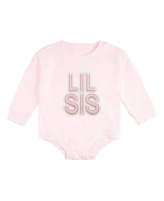 Girls' Lil Sis Embroidered Patch Long Sleeve Romper - Baby