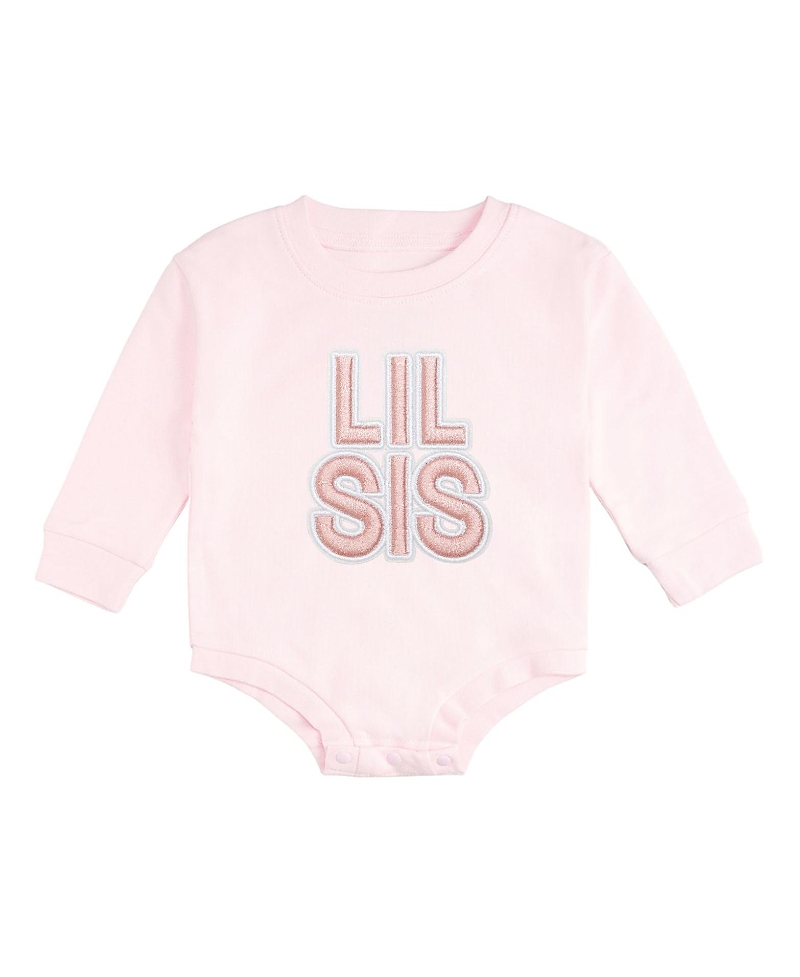 Sweet Wink Girls' Lil Sis Embroidered Patch Long Sleeve Romper - Baby