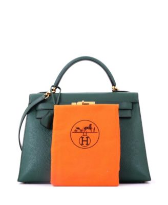 Kelly 32 Handbag Green Ardennes with Gold Hardware