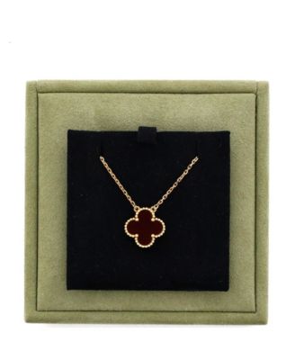  Vintage Alhambra Pendant Necklace 18K Gold and Carnelian, 16.25"