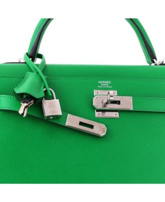 Kelly 32 Handbag Green Epsom with Palladium Hardware