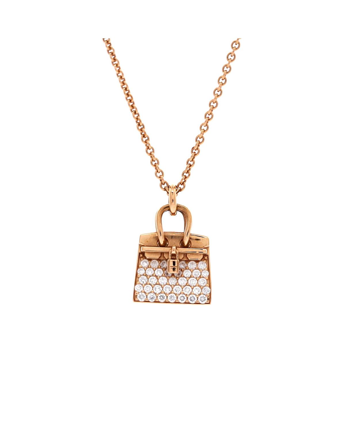 Pre-Owned HERMES Birkin Amulette Nm Pendant Necklace 18K Rose Gold and Diamonds, 15.75