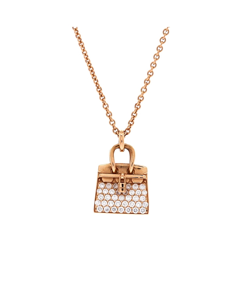 Pre-Owned HERMES Birkin Amulette Nm Pendant Necklace 18K Rose Gold and Diamonds, 15.75