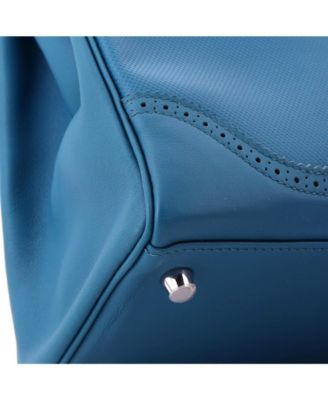 Kelly 32 Handbag Blue Grain d'H and Swift with Palladium Hardware