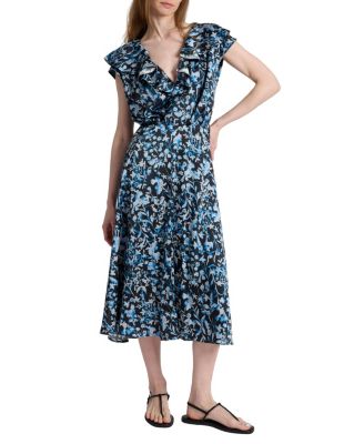 Mandy Faux-Wrap Cap Sleeve Midi Floral Dress