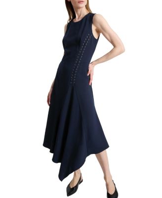  Kylie Sleeveless Asymmetric Midi Crepe Dress