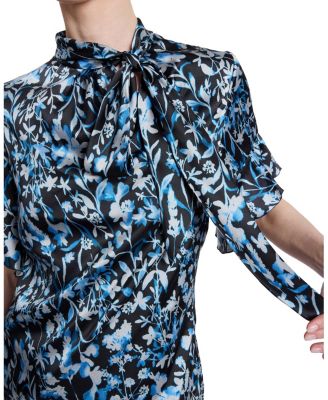  Athena Floral Blouse with Short Flutter Sleeves