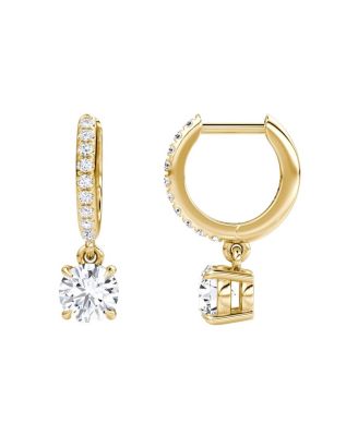  Solitaire Drop Huggie Hoop Pave in 14K Gold, 1.16ctw Round Brilliant Lab Grown Diamond