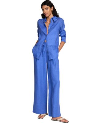 Women's Linen Drawstring Wide Leg Trousers