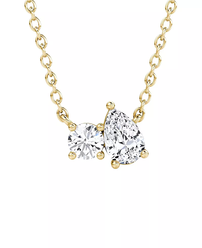 Vrai Toi et Moi Necklace in 14K Gold, 0.41ctw Round Brilliant & Pear Lab Grown Diamonds