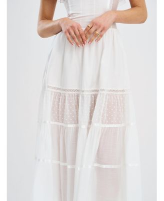  Eden Square Neck Ruffle Trim High Waist Midi Dress