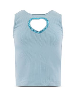 Girls' Baby Blue Crystal Heart Tank - Little Kid, Big Kid