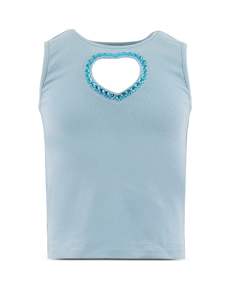 Lola + The Boys Girls' Baby Blue Crystal Heart Tank - Little Kid, Big Kid