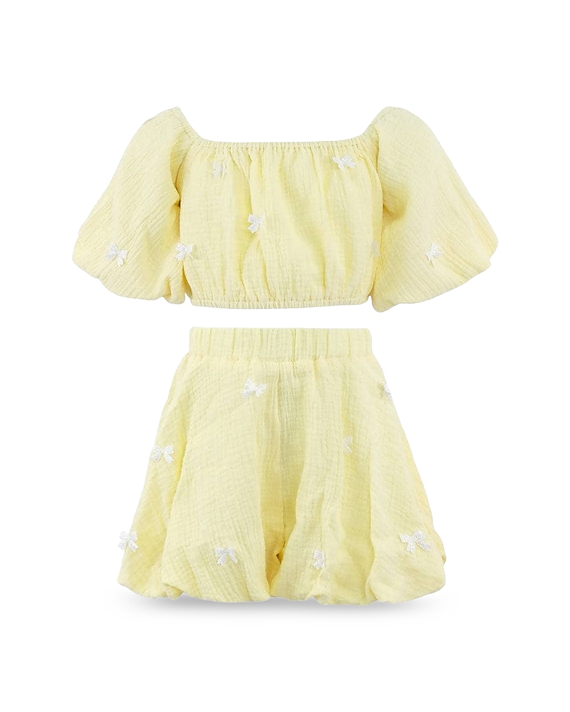 Lola + The Boys Girls' Sunny Hailey Bow Top & Bubble Shorts Set - Little Kid, Big Kid