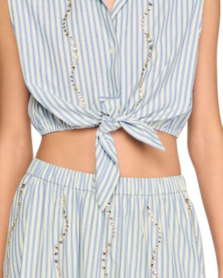 Lucio Cropped Striped Rhinestone Trim Shirt