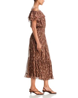 green emerald velvet dress Brown Polka Dot Print Ruffle Midi Dress  Mint Velvet