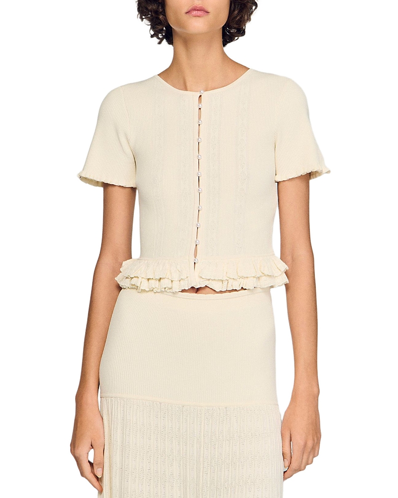 Sandro Arianna Ruffled Knit Cardigan