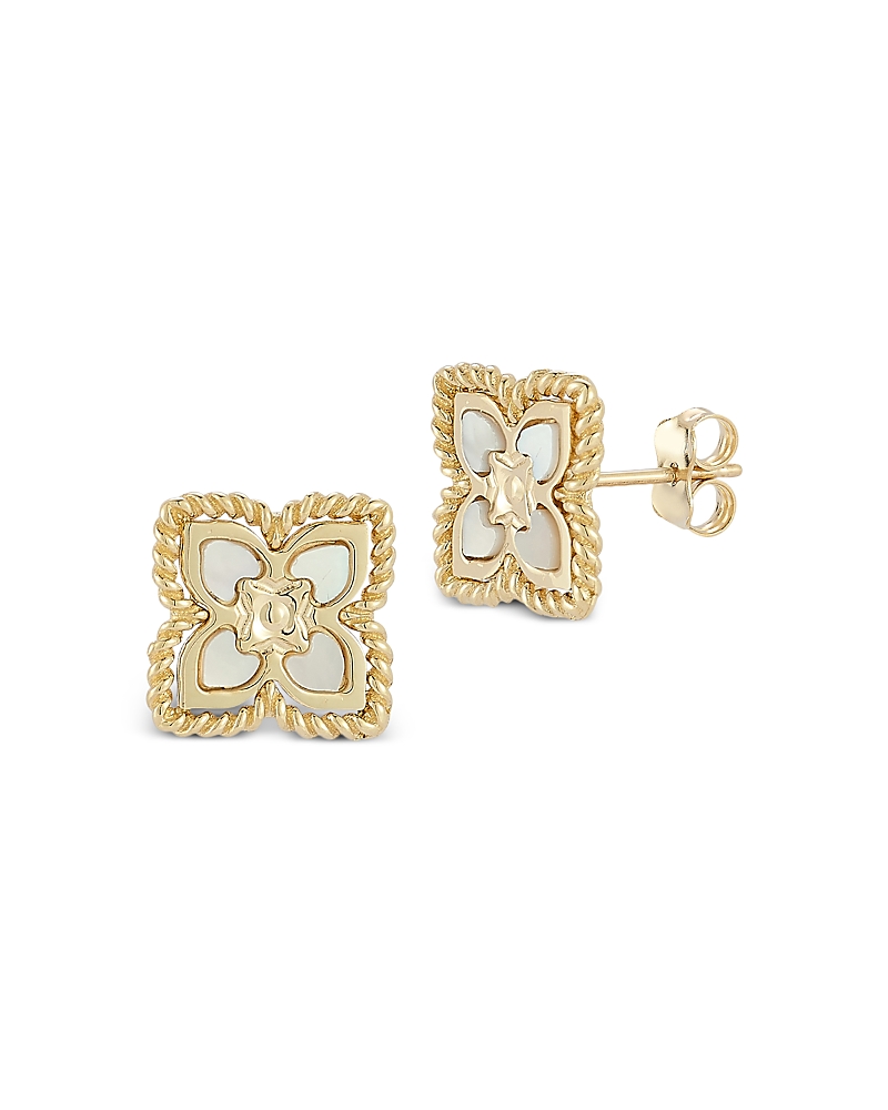 Moon & Meadow 14K Yellow Gold Mother of Pearl Clover Stud Earrings