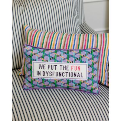 Fun in Dysfunctional Needlepoint Pillow, 15" x 9"