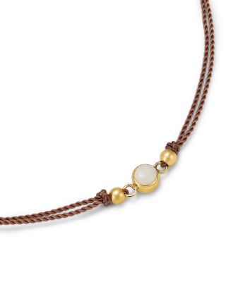 14K Yellow Gold Opal Gemstones Bezel Taupe Cord Slider Bracelet