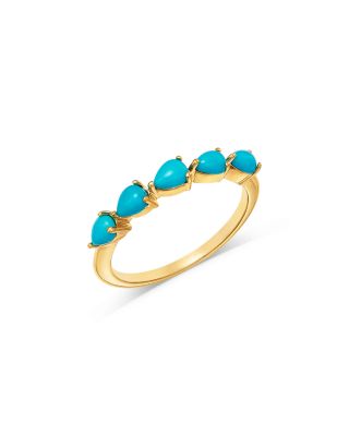 14K Yellow Gold Turquoise Gemstones Five Stone Band