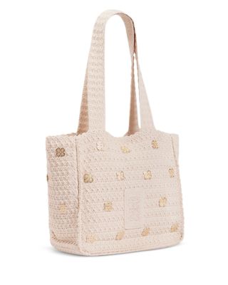 Ysee Charm Detail Crochet Mesh Tote Bag