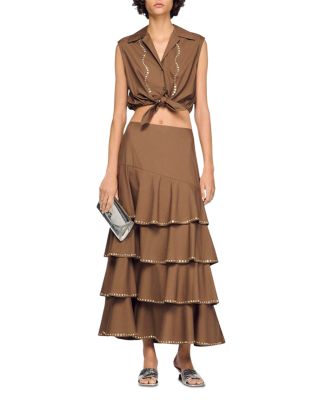 Telia Long Ruffled Rhinestone Skirt