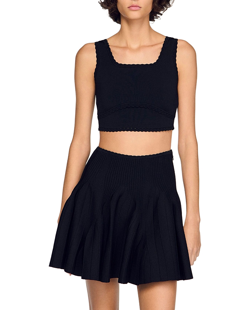 Sandro Deborah Cropped Decorative Knit Sweater In Blue