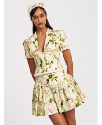  Zanella Floral Print Lace Trim Linen Top