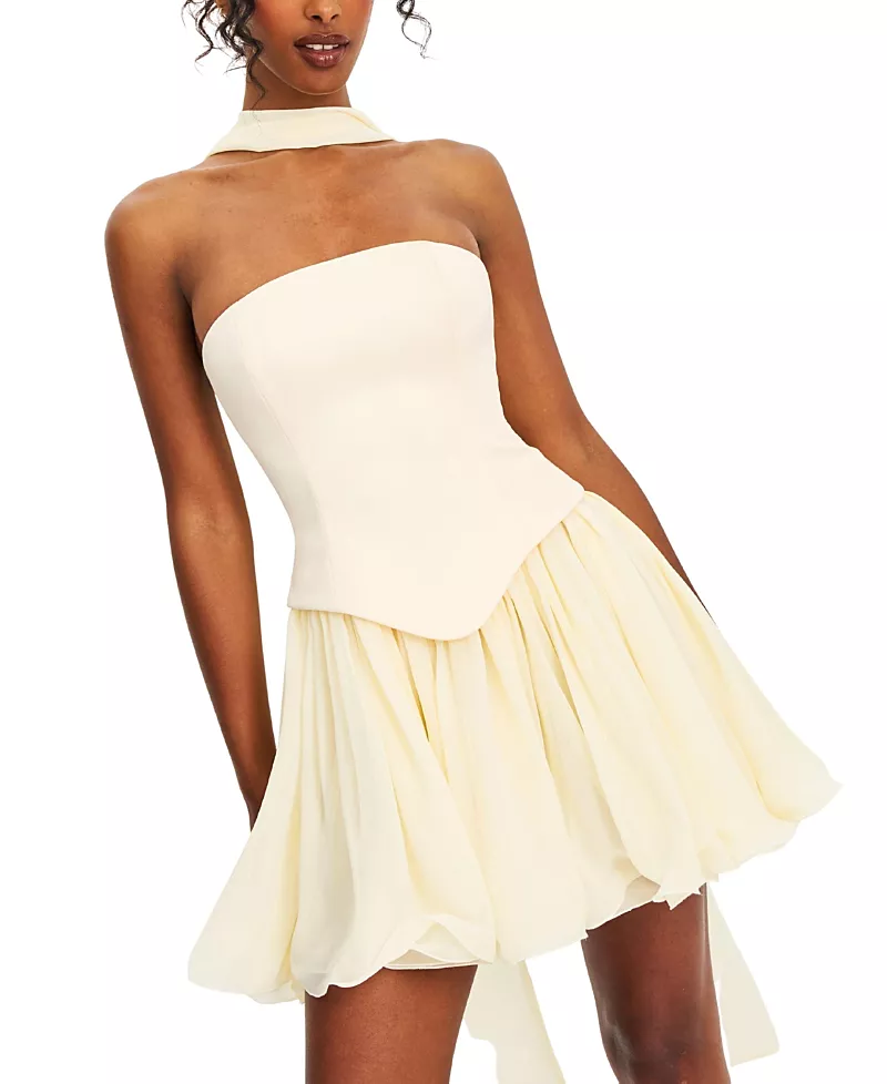 Miss Circle Valentinna Boned Curve Edge Peplum Scarf Mini Dress